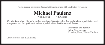 Traueranzeige von Michael Paulenz von Wetterauer Zeitung, Wetterauer Zeitung