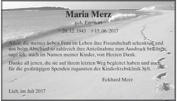 Traueranzeige von Maria Merz von Giessener Allgemeine, Alsfelder Allgemeine, Wetterauer Zeitung, Wetterauer Zeitung