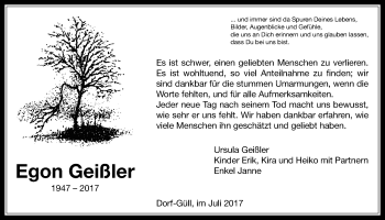 Traueranzeige von Egon Geißler von Giessener Allgemeine, Alsfelder Allgemeine