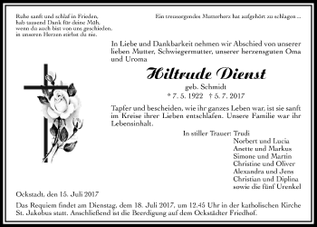 Traueranzeige von Hiltrude Dienst von Wetterauer Zeitung, Wetterauer Zeitung