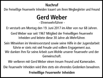 Traueranzeige von Gerd Weber von Licher Wochenblatt, Licher Wochenblatt, Licher Wochenblatt