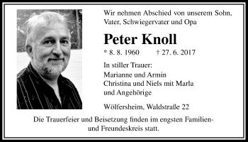 Traueranzeige von Peter Knoll von Wetterauer Zeitung, Wetterauer Zeitung