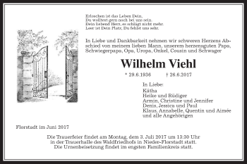 Traueranzeige von Wilhelm Viehl von Wetterauer Zeitung, Wetterauer Zeitung