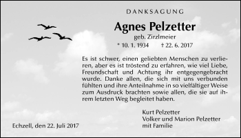 Traueranzeige von Agnes Pelzetter von Wetterauer Zeitung, Wetterauer Zeitung