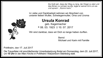 Traueranzeige von Ursula Konrad von Giessener Allgemeine, Alsfelder Allgemeine