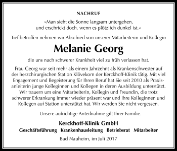 Traueranzeige von Melanie Georg von Wetterauer Zeitung, Wetterauer Zeitung
