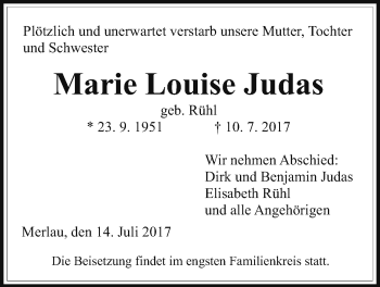 Traueranzeige von Marie Louise Judas von Alsfelder Allgemeine