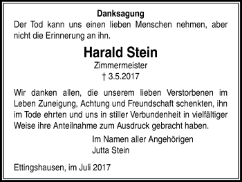 Traueranzeige von Harald Stein von Licher Wochenblatt, Licher Wochenblatt, Licher Wochenblatt
