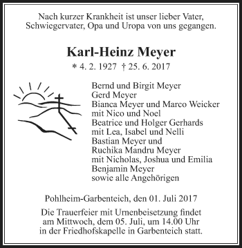 Traueranzeige von Karl-Heinz Meyer von Giessener Allgemeine, Alsfelder Allgemeine