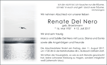 Traueranzeige von Renate Del Nero von Wetterauer Zeitung, Wetterauer Zeitung