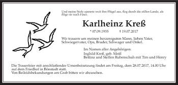 Traueranzeige von Karlheinz Kreß von Wetterauer Zeitung, Wetterauer Zeitung