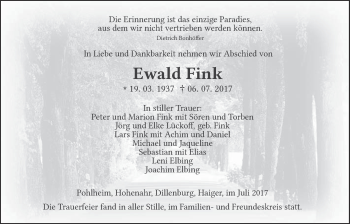 Traueranzeige von Ewald Fink von Giessener Allgemeine, Alsfelder Allgemeine