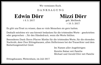 Traueranzeige von Edwin und Mizzi Dörr von Giessener Allgemeine, Alsfelder Allgemeine