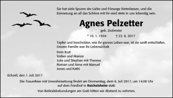 Traueranzeige von Agnes Pelzetter von Wetterauer Zeitung, Wetterauer Zeitung