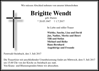 Traueranzeige von Brigitte Wendt von Giessener Allgemeine, Alsfelder Allgemeine