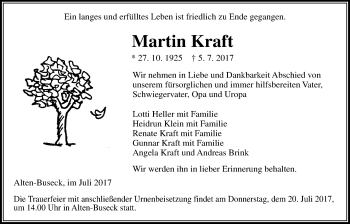 Traueranzeige von Martin Kraft von Giessener Allgemeine, Alsfelder Allgemeine