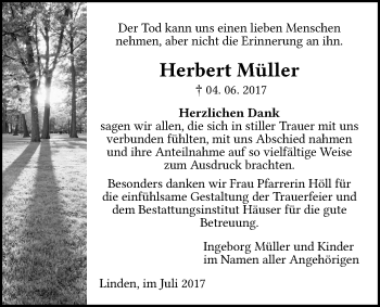 Traueranzeige von Herbert Müller von Giessener Allgemeine, Alsfelder Allgemeine