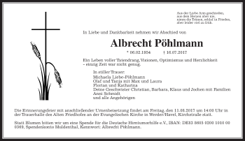 Traueranzeige von Albrecht Pöhlmann von Wetterauer Zeitung, Wetterauer Zeitung