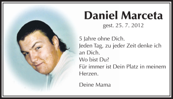 Traueranzeige von Daniel Marceta von Wetterauer Zeitung, Wetterauer Zeitung