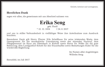 Traueranzeige von Erika Seng von Mücker Stimme