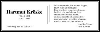 Traueranzeige von Hartmut Kröske von Wetterauer Zeitung, Wetterauer Zeitung