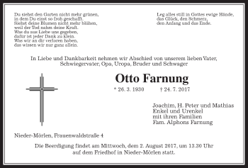 Traueranzeige von Otto Farnung von Wetterauer Zeitung, Wetterauer Zeitung