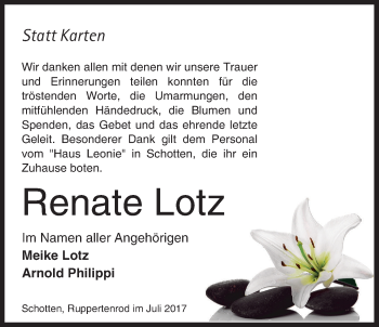 Traueranzeige von Renate Lotz von Alsfelder Allgemeine