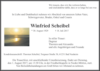 Traueranzeige von Winfried Scheibel von Wetterauer Zeitung, Wetterauer Zeitung