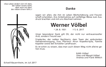 Traueranzeige von Werner Völbel von Wetterauer Zeitung, Wetterauer Zeitung