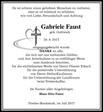 Traueranzeige von Gabriele Faust von Wetterauer Zeitung, Wetterauer Zeitung