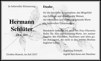 Traueranzeige von Hermann Schlüter von Giessener Allgemeine, Alsfelder Allgemeine