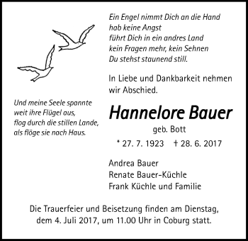Traueranzeige von Hannelore Bauer von Wetterauer Zeitung, Wetterauer Zeitung