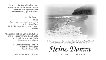 Traueranzeige von Heinz Damm von Giessener Allgemeine, Alsfelder Allgemeine