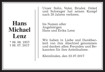 Traueranzeige von Hans-Michael Lenz von Giessener Allgemeine, Alsfelder Allgemeine