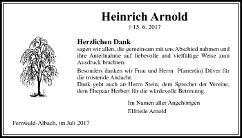Traueranzeige von Heinrich Arnold von Giessener Allgemeine, Alsfelder Allgemeine