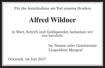 Traueranzeige von Alfred Wildner von Wetterauer Zeitung, Wetterauer Zeitung
