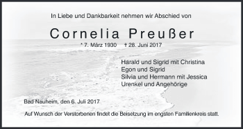 Traueranzeige von Cornelia Preußer von Wetterauer Zeitung, Wetterauer Zeitung