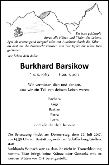 Traueranzeige von Burkhard Barsikow von Giessener Allgemeine, Alsfelder Allgemeine