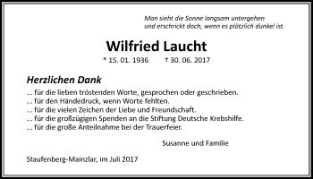 Traueranzeige von Wilfried Lauch von Giessener Allgemeine, Alsfelder Allgemeine