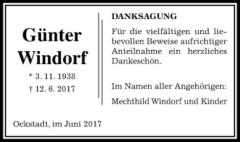Traueranzeige von Günter Windorf von Wetterauer Zeitung, Wetterauer Zeitung