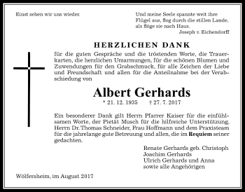 Traueranzeige von Albert Gerhards von Wetterauer Zeitung, Wetterauer Zeitung