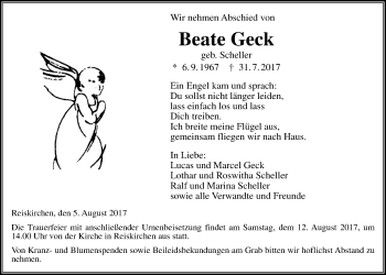 Traueranzeige von Beate Geck von Giessener Allgemeine, Alsfelder Allgemeine