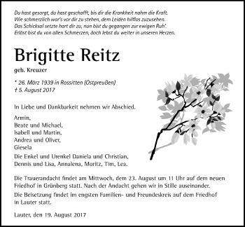Traueranzeige von Brigitte Reitz von Giessener Allgemeine, Alsfelder Allgemeine