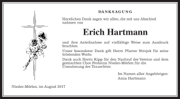 Traueranzeige von Erich Hartmann von Wetterauer Zeitung, Wetterauer Zeitung