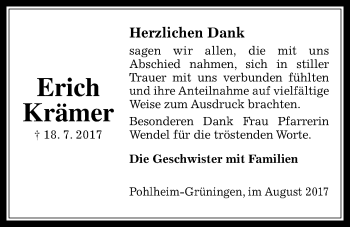 Traueranzeige von Erich Krämer von Pohlheimer Nachrichten