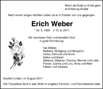 Traueranzeige von Erich Weber von Giessener Allgemeine, Alsfelder Allgemeine