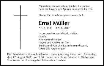 Traueranzeige von Ernst Müller von Giessener Allgemeine, Alsfelder Allgemeine