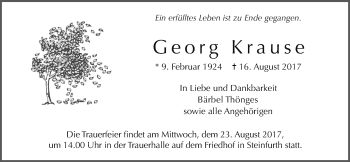 Traueranzeige von Georg Krause von Wetterauer Zeitung, Wetterauer Zeitung