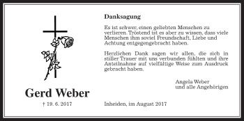 Traueranzeige von Gerd Weber von Wetterauer Zeitung, Wetterauer Zeitung