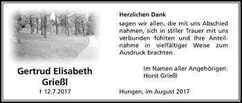 Traueranzeige von Gertrud Elisabeth Grießl von Licher Wochenblatt, Licher Wochenblatt, Licher Wochenblatt